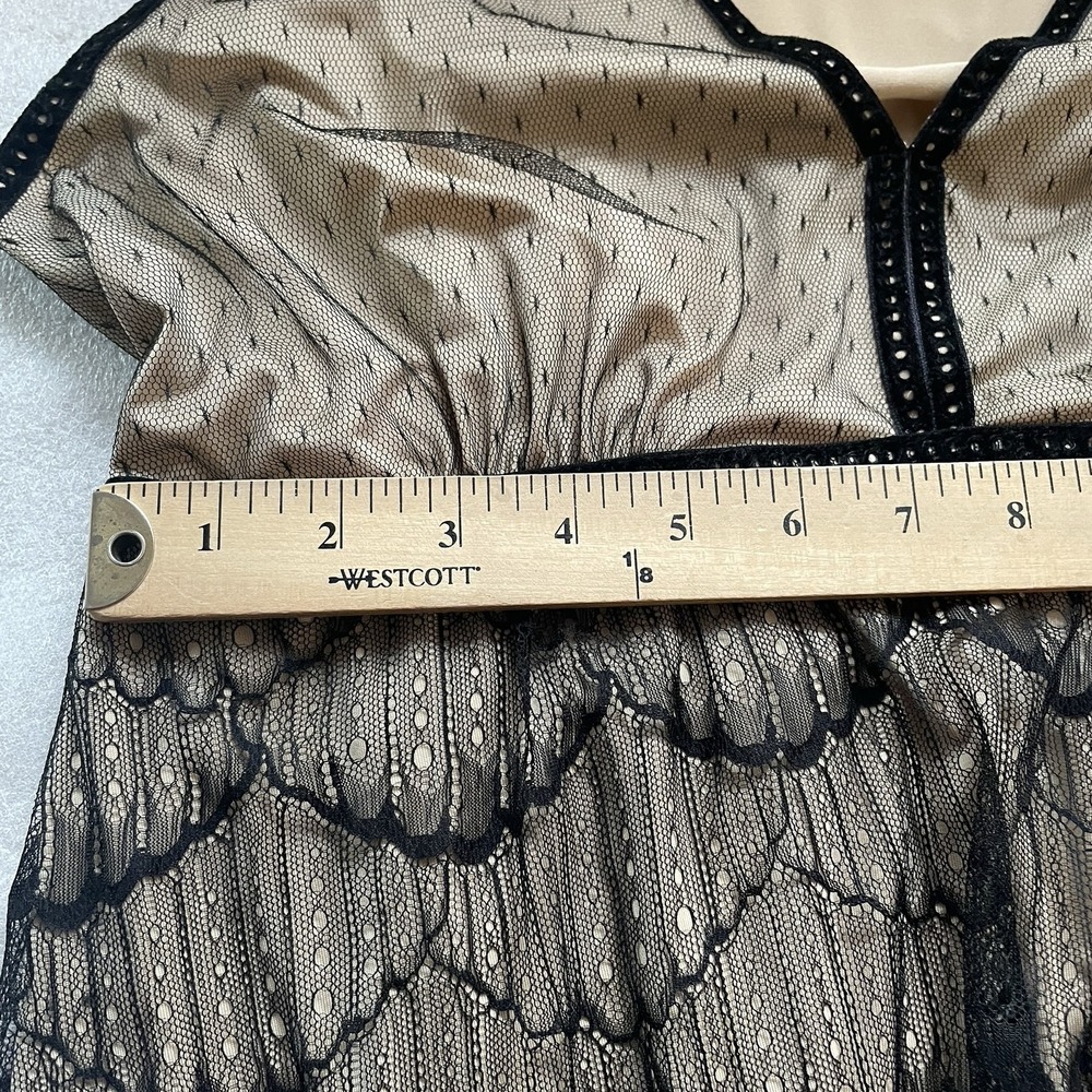 Vintage Max Studio SP Dress Women Large Beige‎ Black Lace Overlay Y2K Sleeveless - Picture 7 of 12